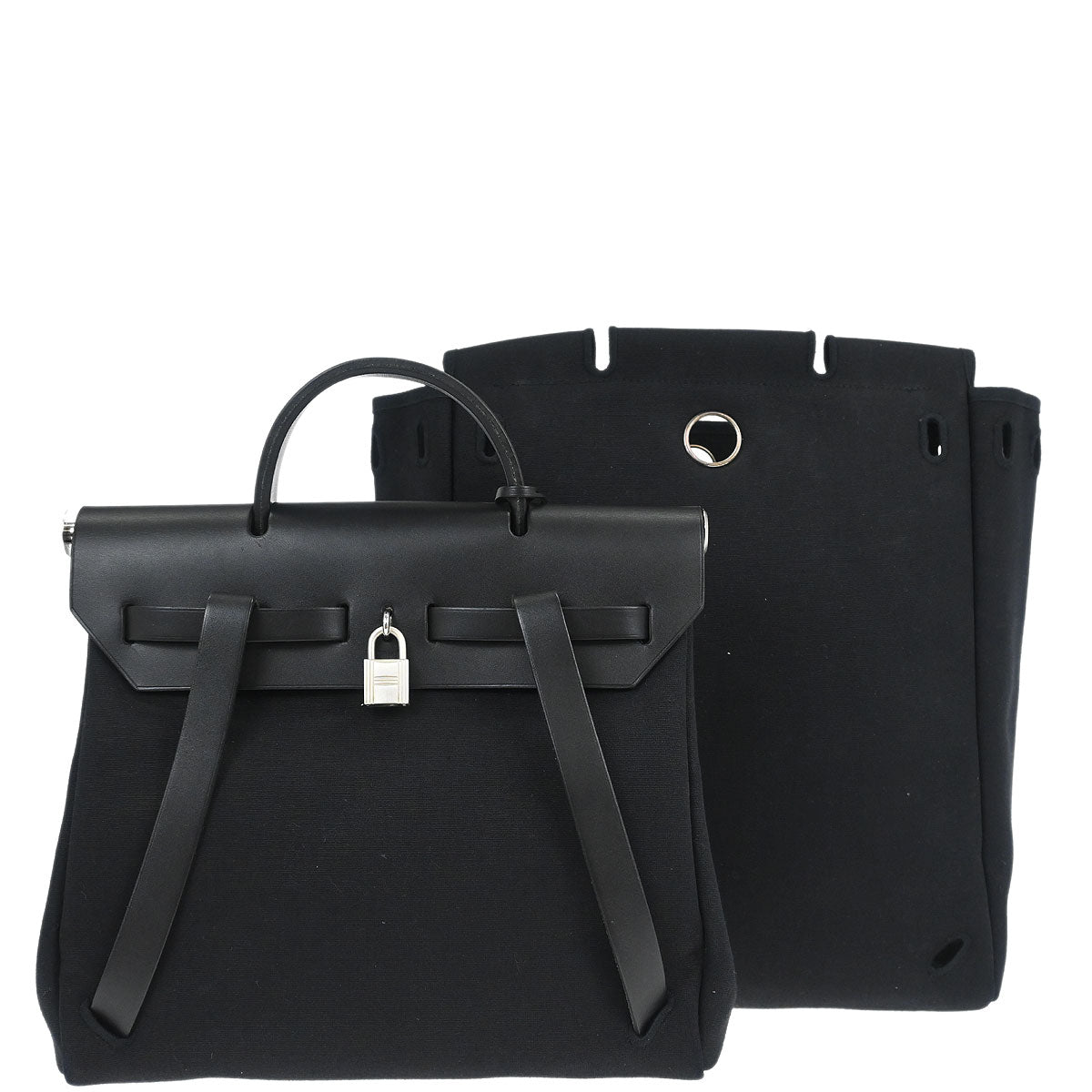 Hermes Black Toile Officier Herbag a Dos 2 in 1 Backpack