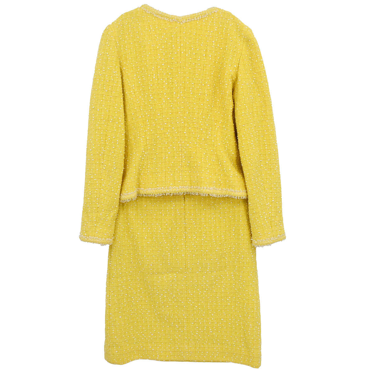 Chanel 1997 Setup Suit Jacket Skirt Tweed Yellow #36