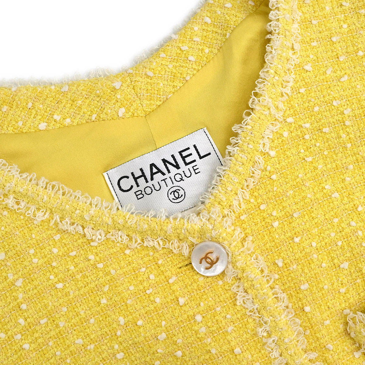 Chanel 1997 Setup Suit Jacket Skirt Tweed Yellow #36
