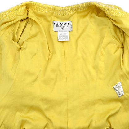 Chanel 1997 Setup Suit Jacket Skirt Tweed Yellow #36