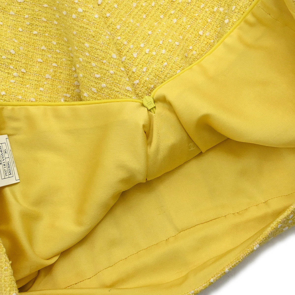 Chanel 1997 Setup Suit Jacket Skirt Tweed Yellow #36