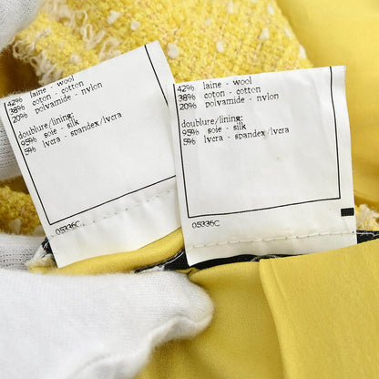 Chanel 1997 Setup Suit Jacket Skirt Tweed Yellow #36