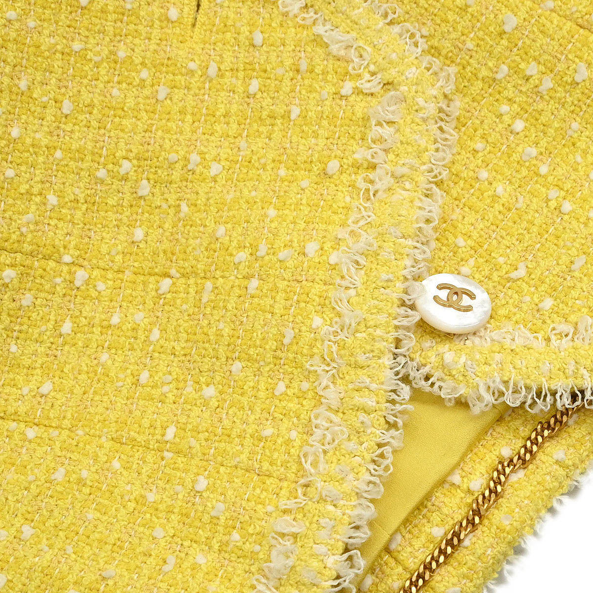 Chanel 1997 Setup Suit Jacket Skirt Tweed Yellow #36