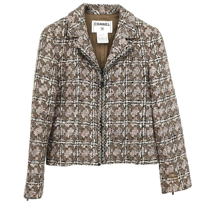 Chanel 2003 Zip Up Tweed Jacket Brown #38