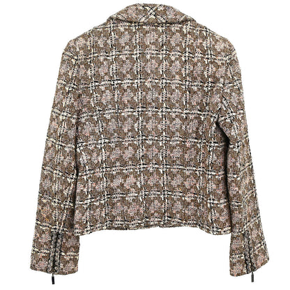 Chanel 2003 Zip Up Tweed Jacket Brown #38