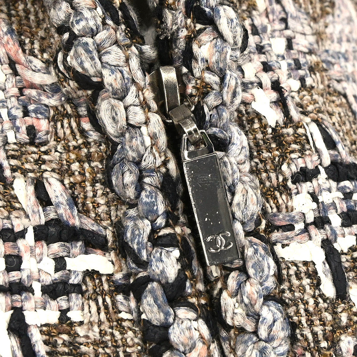 Chanel 2003 Zip Up Tweed Jacket Brown #38