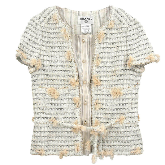 Chanel 2005 Collarless Single Breasted Tweed Jacket Light Blue #36