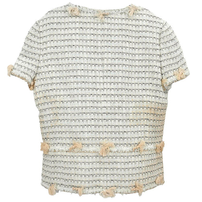 Chanel 2005 Collarless Single Breasted Tweed Jacket Light Blue #36