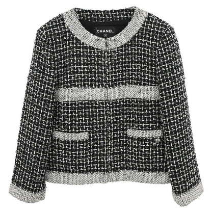 Chanel 2017-2018 Collarless Zip Up Tweed Jacket Black #44