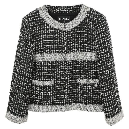 Chanel 2017-2018 Collarless Zip Up Tweed Jacket Black #44