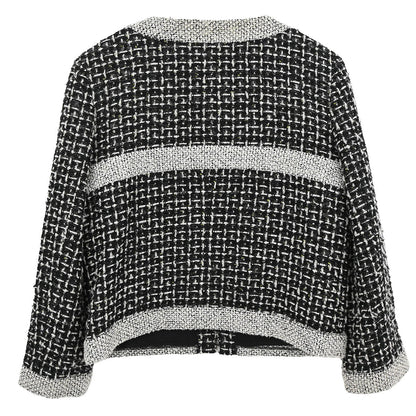 Chanel 2017-2018 Collarless Zip Up Tweed Jacket Black #44