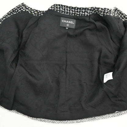 Chanel 2017-2018 Collarless Zip Up Tweed Jacket Black #44