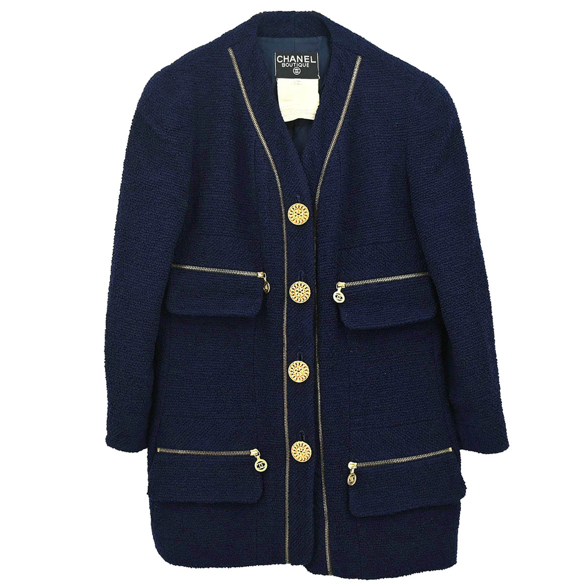 Chanel 1994 Single Breasted Collarless Jacket Navy #40