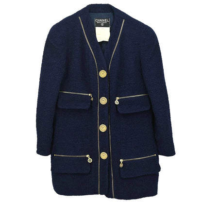 Chanel 1994 Single Breasted Collarless Jacket Navy #40