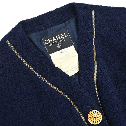 Chanel 1994 Single Breasted Collarless Jacket Navy #40
