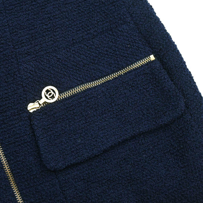 Chanel 1994 Single Breasted Collarless Jacket Navy #40