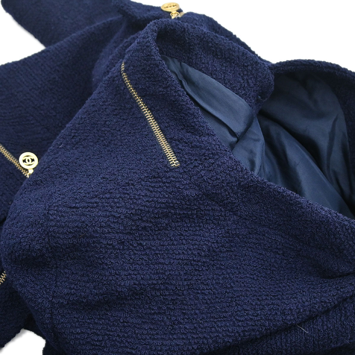 Chanel 1994 Single Breasted Collarless Jacket Navy #40