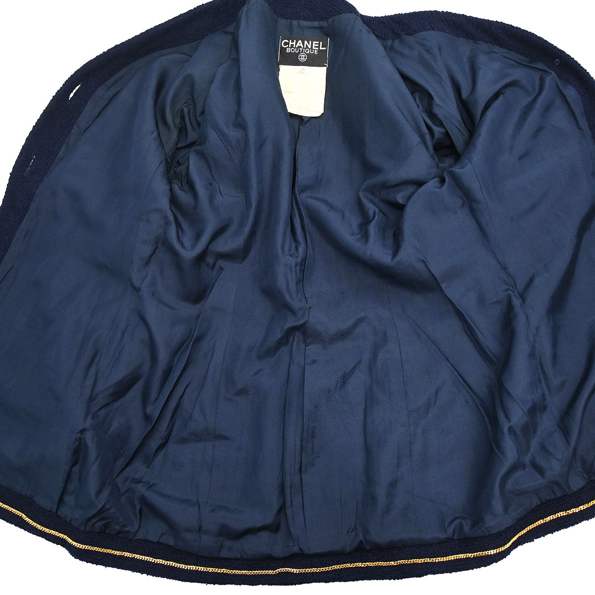 Chanel 1994 Single Breasted Collarless Jacket Navy #40
