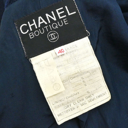 Chanel 1994 Single Breasted Collarless Jacket Navy #40