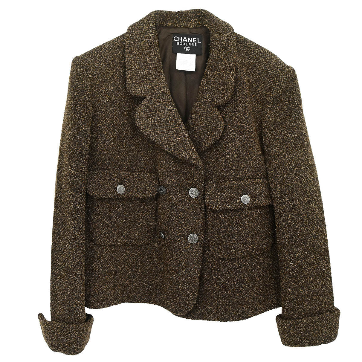 Chanel 1997 Double Breasted Tweed Jacket Brown #44
