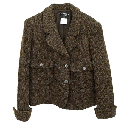 Chanel 1997 Double Breasted Tweed Jacket Brown #44