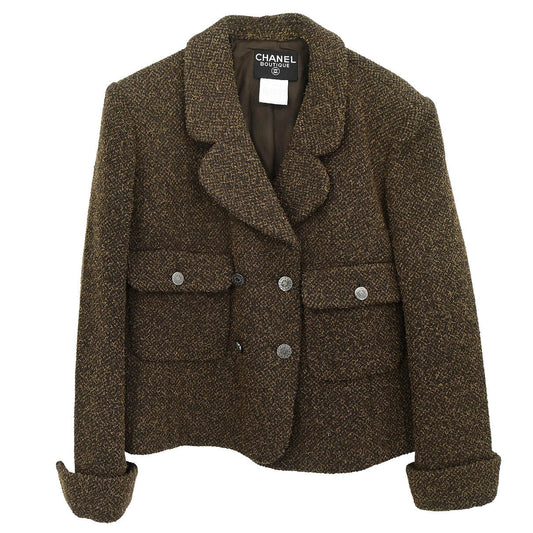 Chanel 1997 Double Breasted Tweed Jacket Brown #44