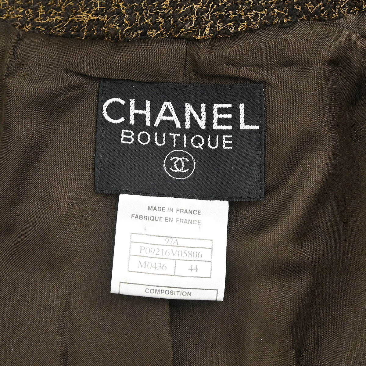 Chanel 1997 Double Breasted Tweed Jacket Brown #44