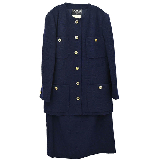 Chanel 1991 Setup Suit Jacket Skirt Navy #42
