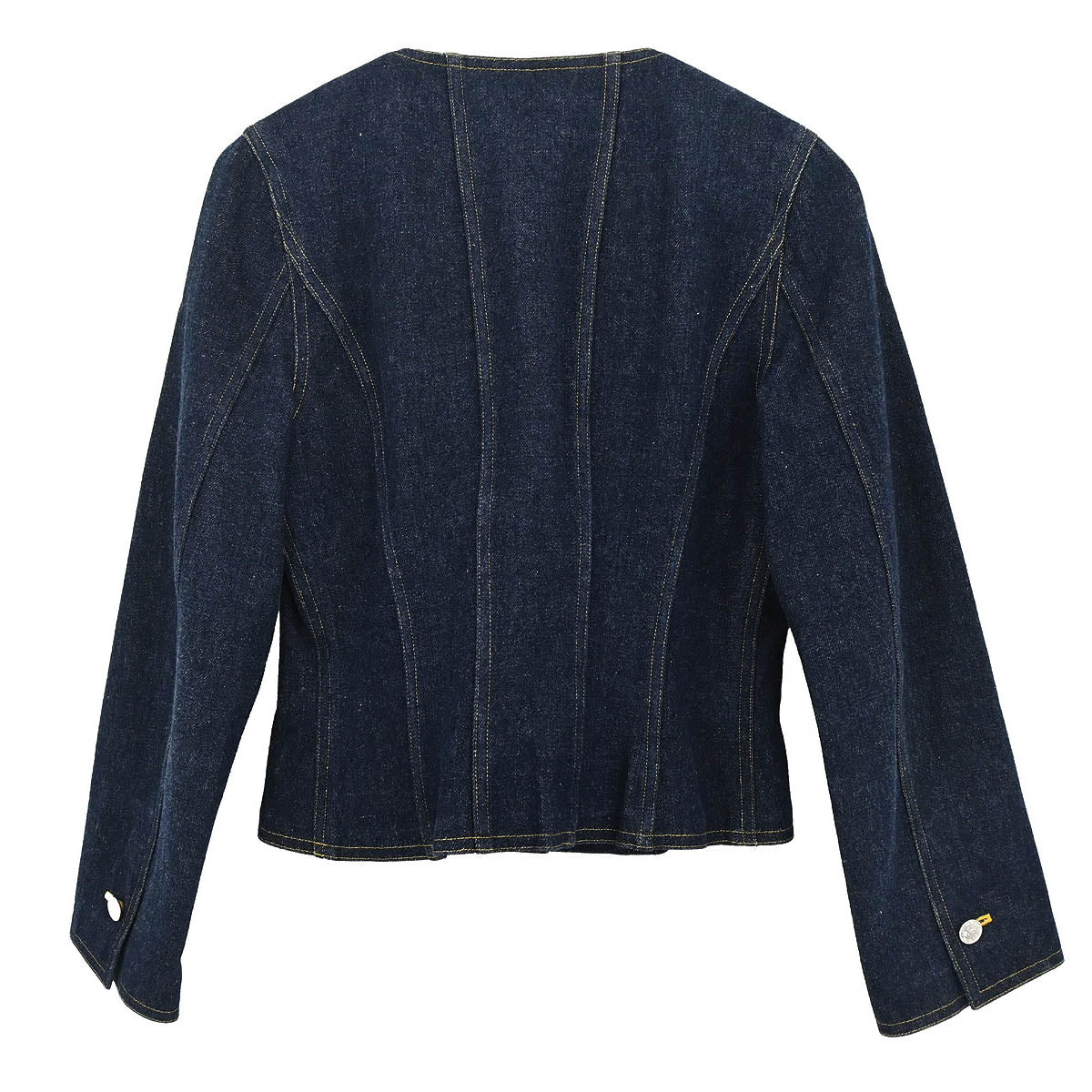 Chanel 1996 Single Breasted Collarless Denim Jacket Indigo #36
