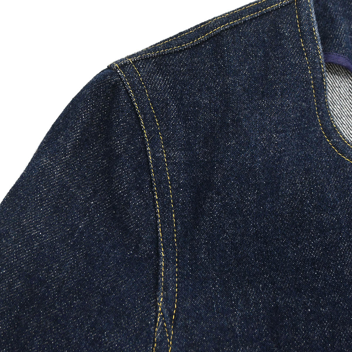 Chanel 1996 Single Breasted Collarless Denim Jacket Indigo #36