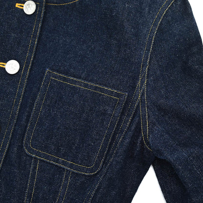 Chanel 1996 Single Breasted Collarless Denim Jacket Indigo #36