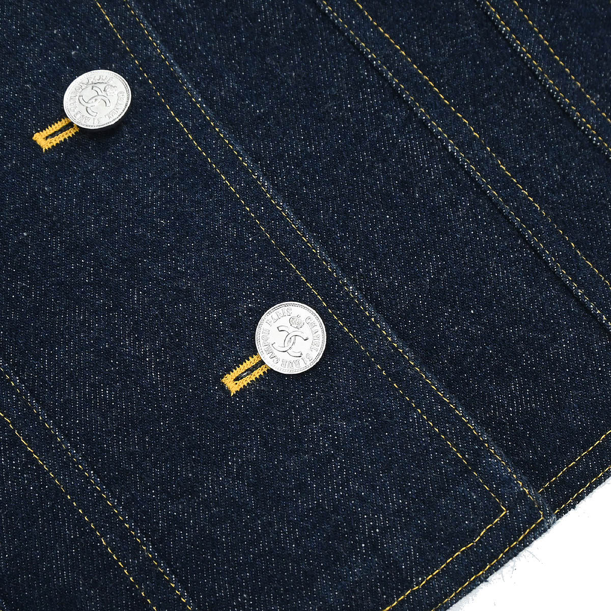Chanel 1996 Single Breasted Collarless Denim Jacket Indigo #36