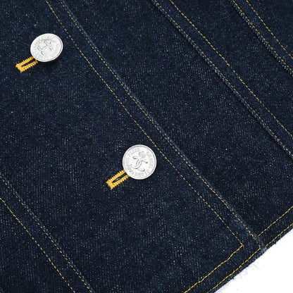 Chanel 1996 Single Breasted Collarless Denim Jacket Indigo #36