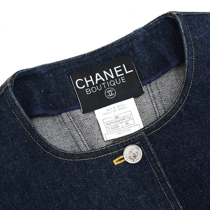 Chanel 1996 Single Breasted Collarless Denim Jacket Indigo #36