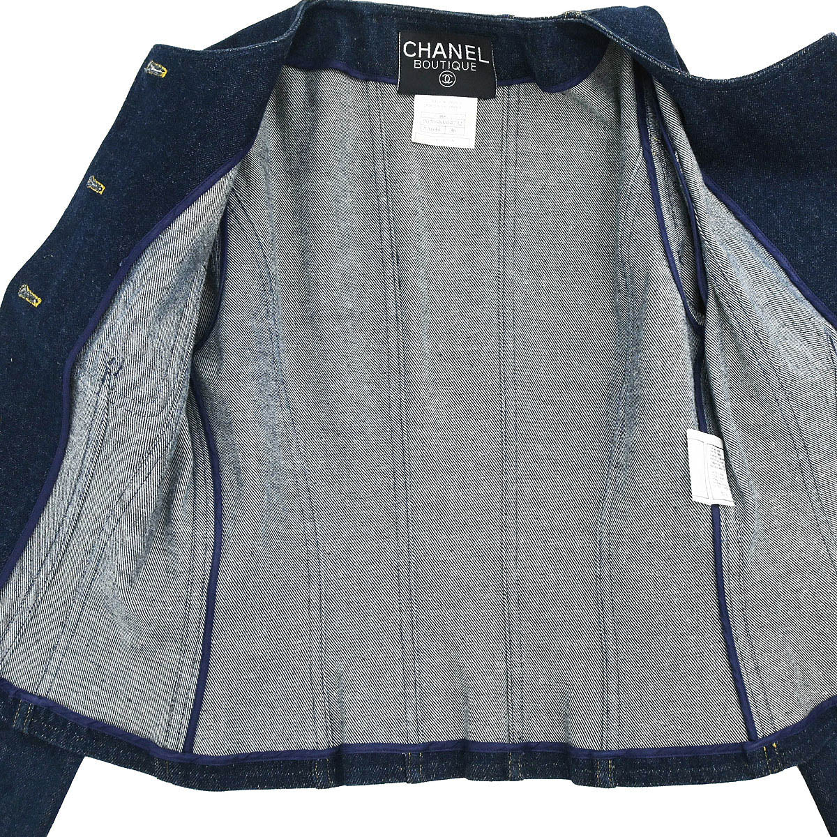 Chanel 1996 Single Breasted Collarless Denim Jacket Indigo #36