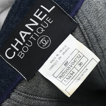 Chanel 1996 Single Breasted Collarless Denim Jacket Indigo #36