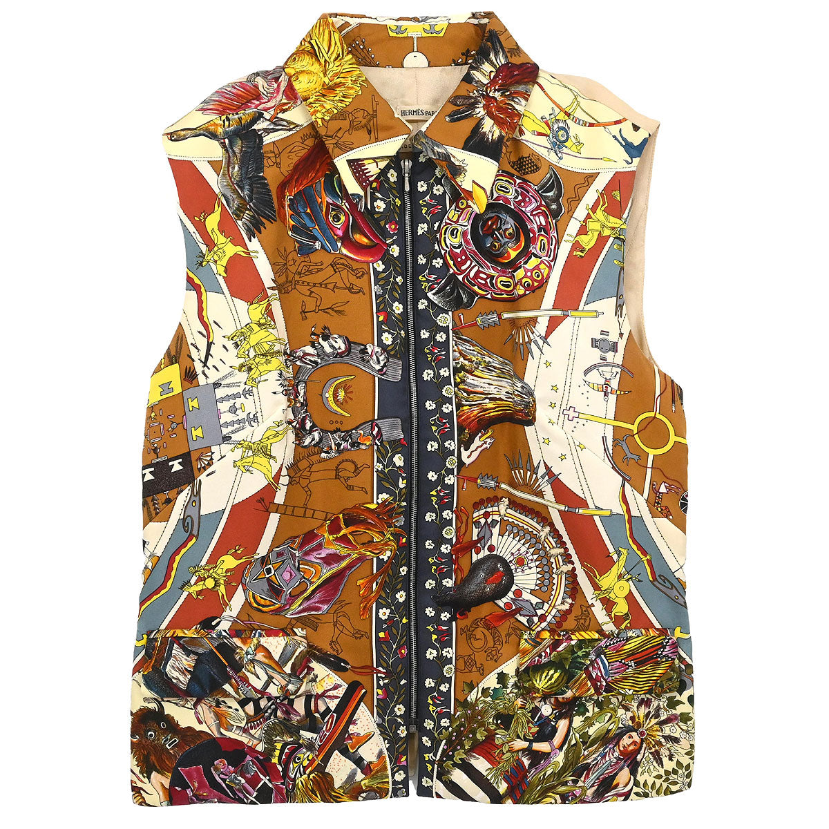 Hermes Zip-up Sleeveless Bomber Jacket Vest Brown #38