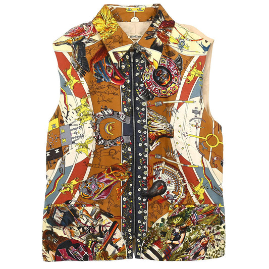 Hermes Zip-up Sleeveless Bomber Jacket Vest Brown #38