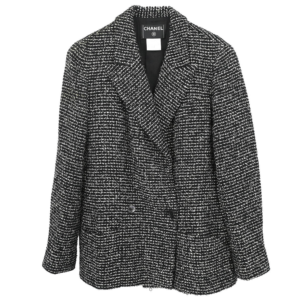 Chanel 2003 Double Breasted Tweed Jacket Black #46
