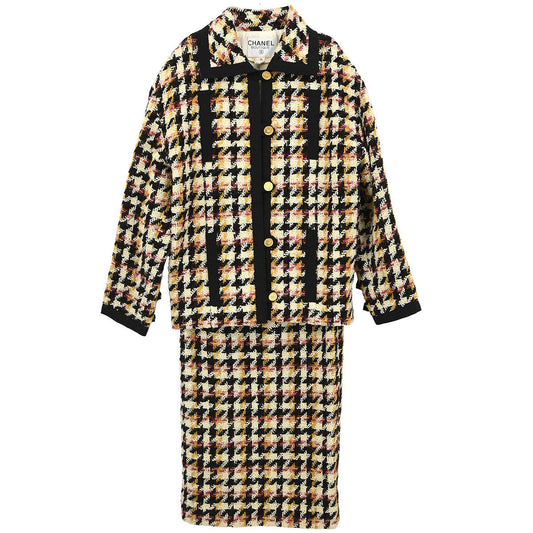 Chanel Setup Suit Jacket Skirt Tweed White #34