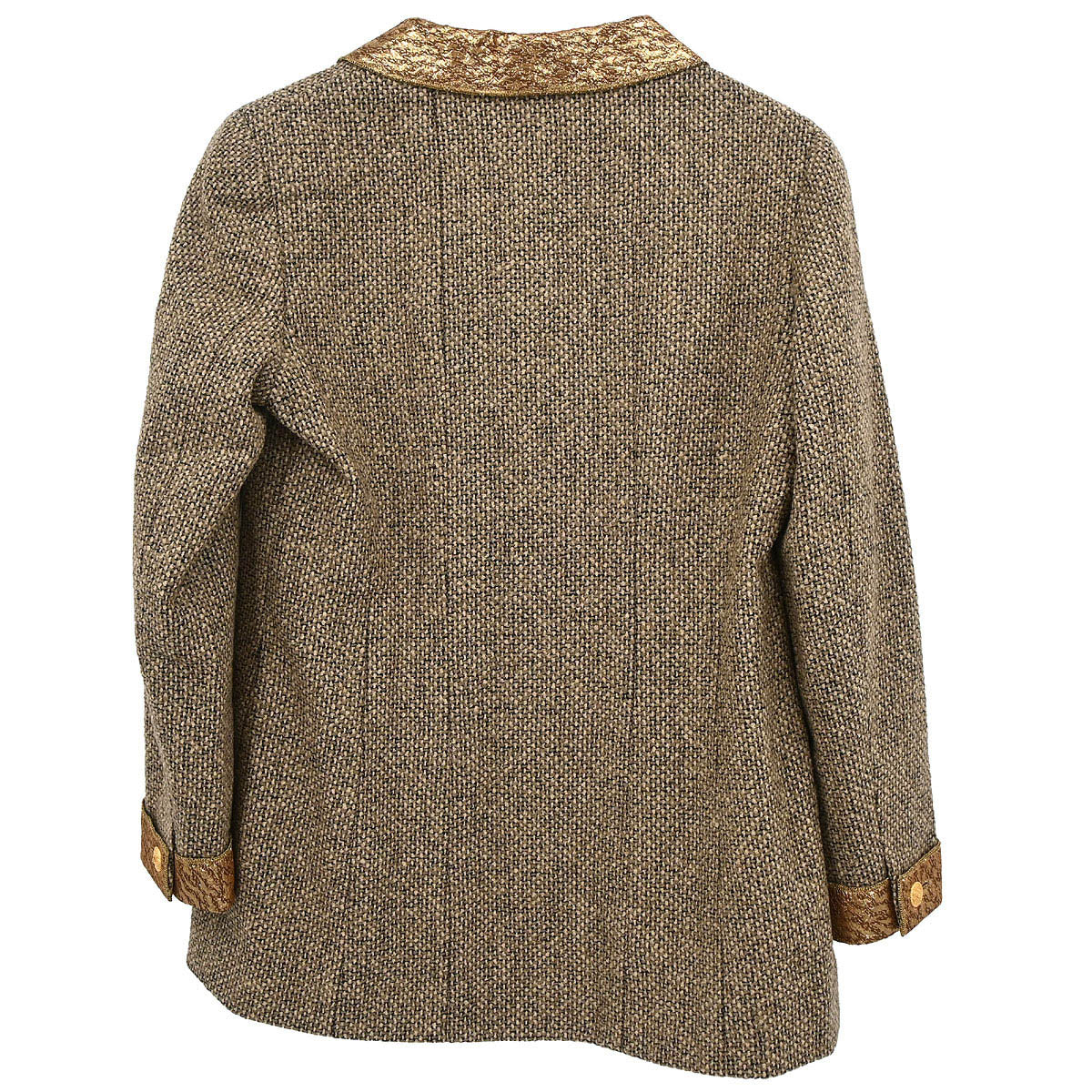 Chanel 1996 Set Tweed Jacket Sleeveless Top Brown Gold #44