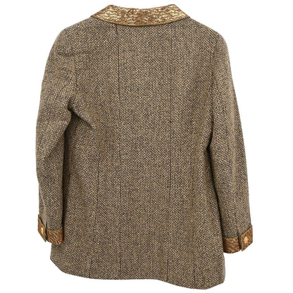 Chanel 1996 Set Tweed Jacket Sleeveless Top Brown Gold #44