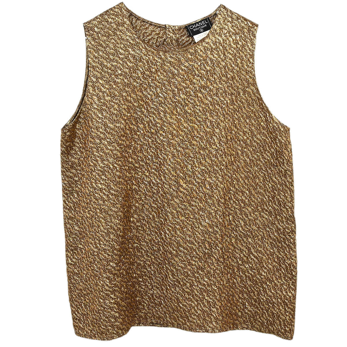 Chanel 1996 Set Tweed Jacket Sleeveless Top Brown Gold #44