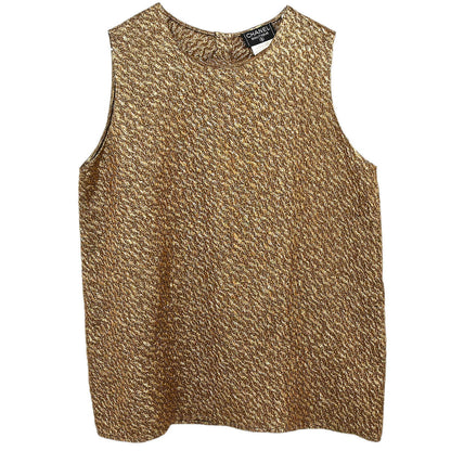 Chanel 1996 Set Tweed Jacket Sleeveless Top Brown Gold #44