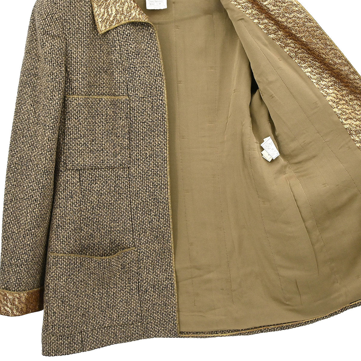 Chanel 1996 Set Tweed Jacket Sleeveless Top Brown Gold #44