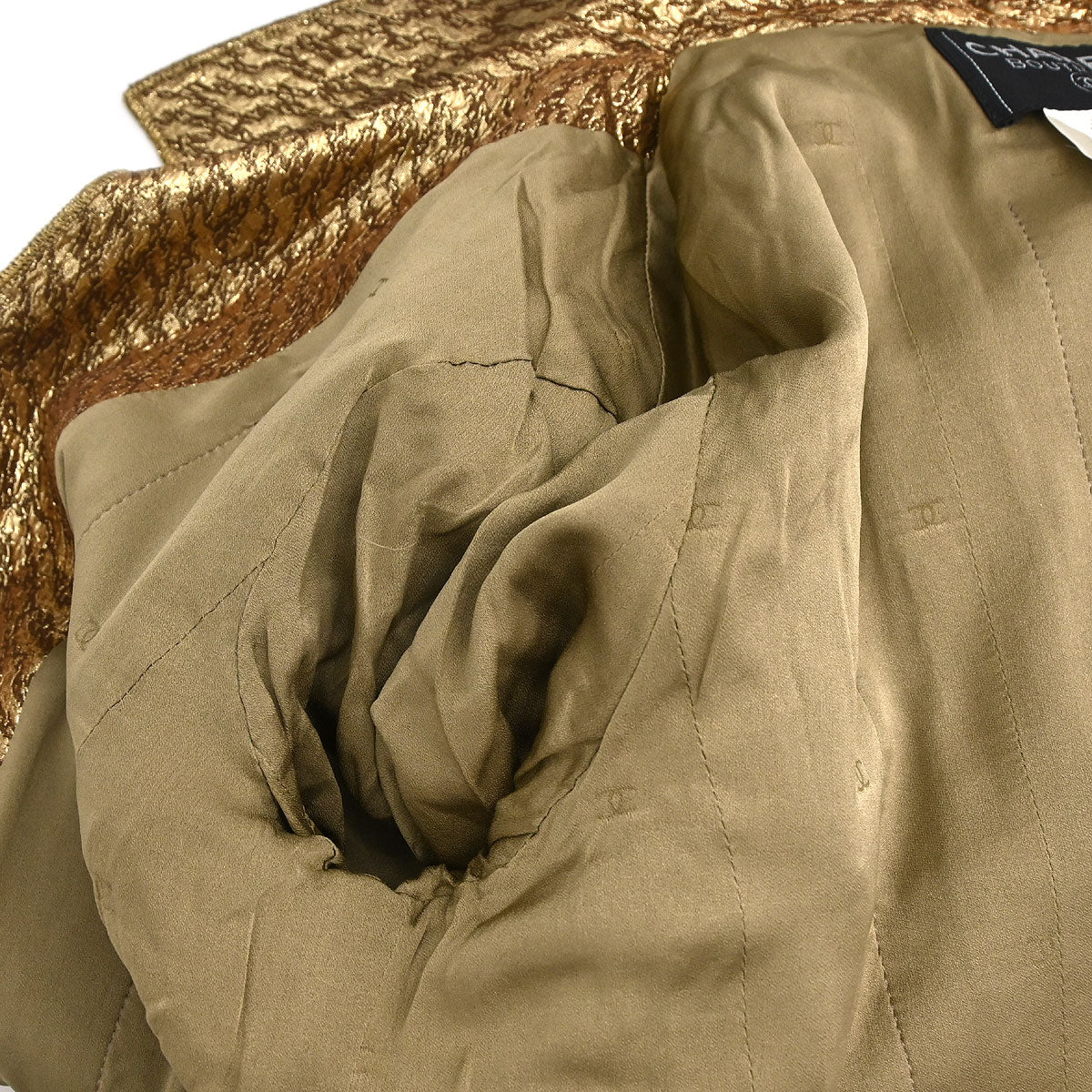 Chanel 1996 Set Tweed Jacket Sleeveless Top Brown Gold #44