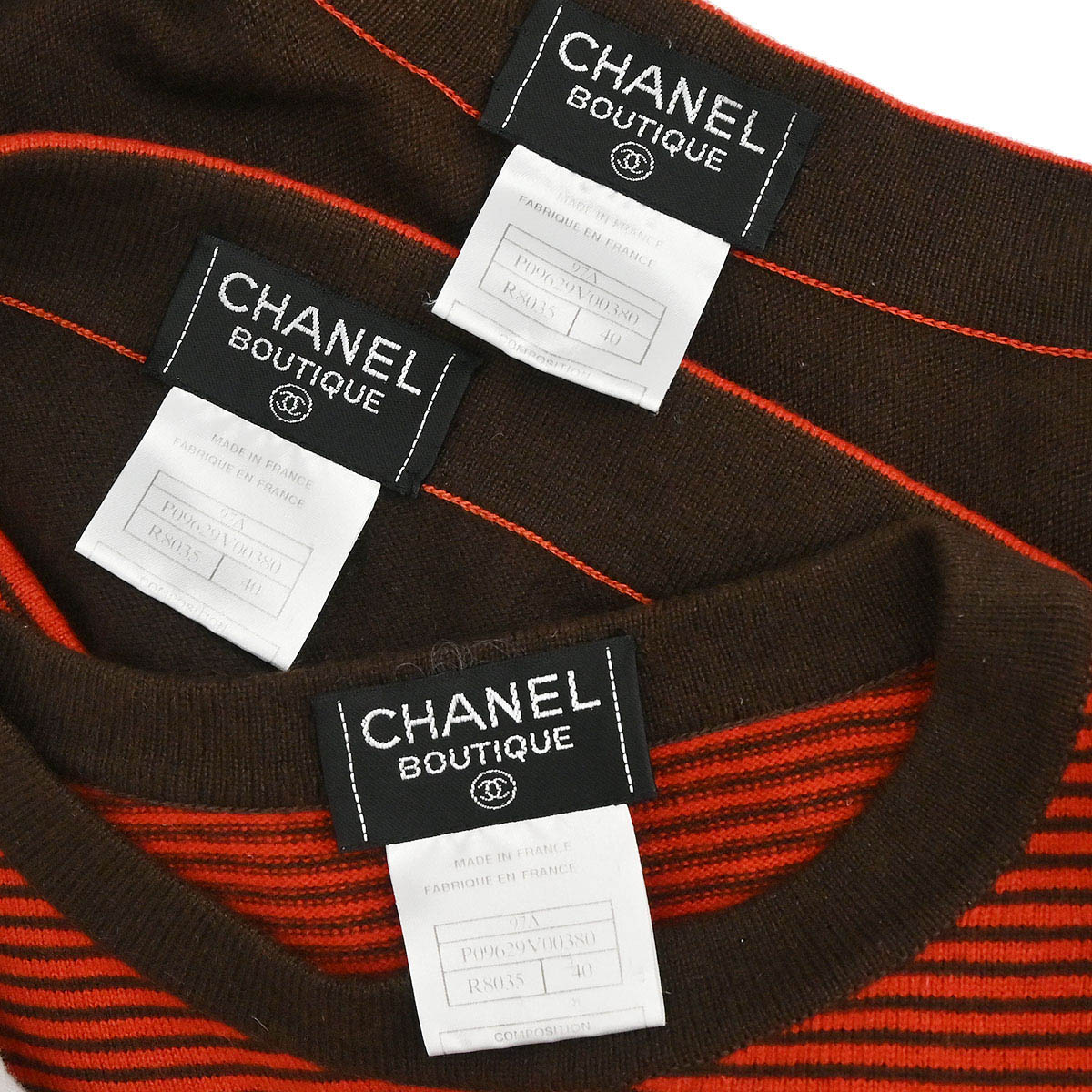 Chanel 1997 3 Setup Suit Cardigan Top Skirt Brown #40
