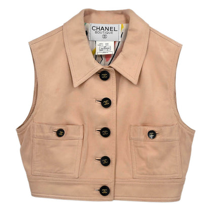 Chanel 1995 Sleeveless Single Breasted Jacket Light Pink #38