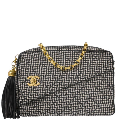 Chanel Black Tweed Houndstooth Camera Bag Small