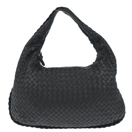 Bottega Veneta Black Lambskin Intrecciato Hobo Handbag